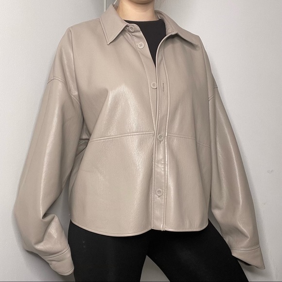 Babaton Pelli oversized leather button up shirt jacket - Picture 3 of 7